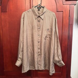 Riscatto Seta Mens Silk Shirt Long Sleeve Black/Taupe Geometric Patter 2X
